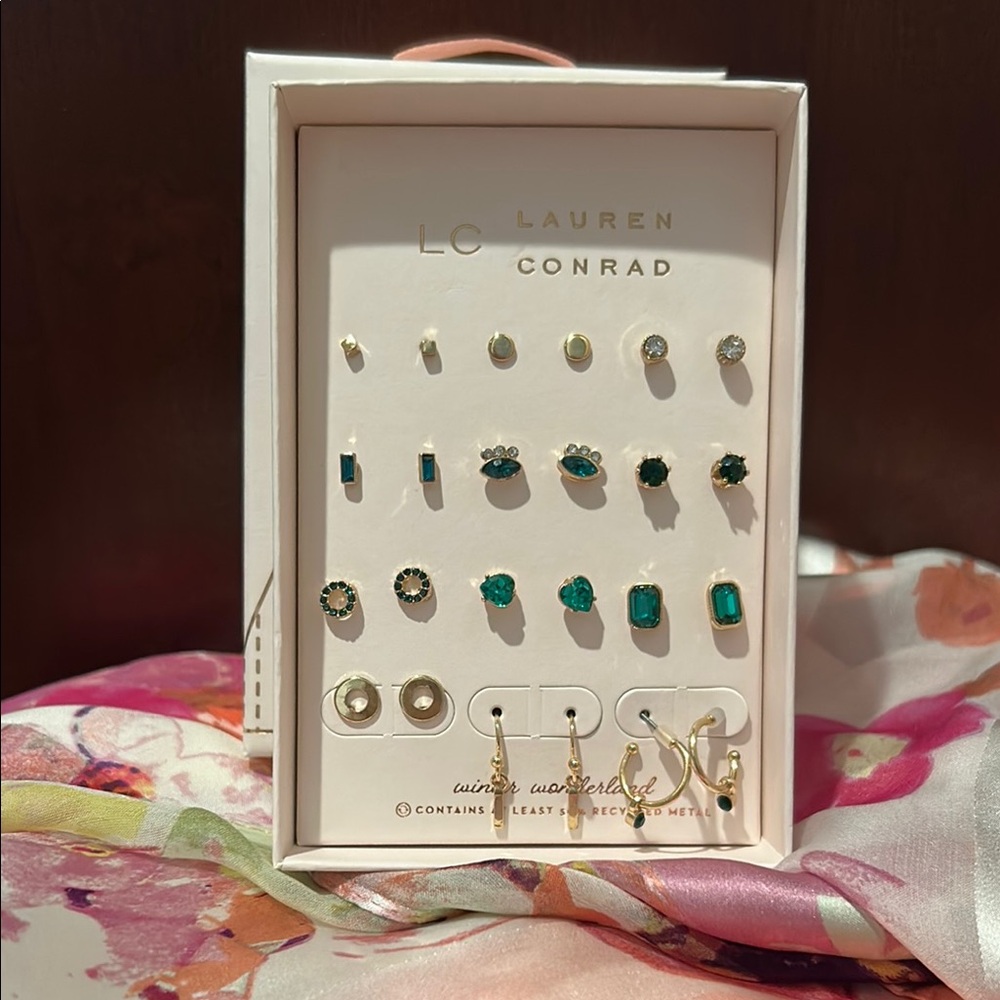 LC Lauren Conrad Gold and Green Earring Set